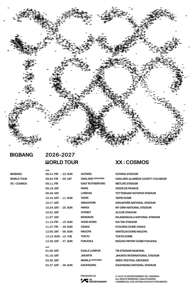 BIGBANG 2026-2027 世界巡迴 XX : COSMOS 官方場次海報