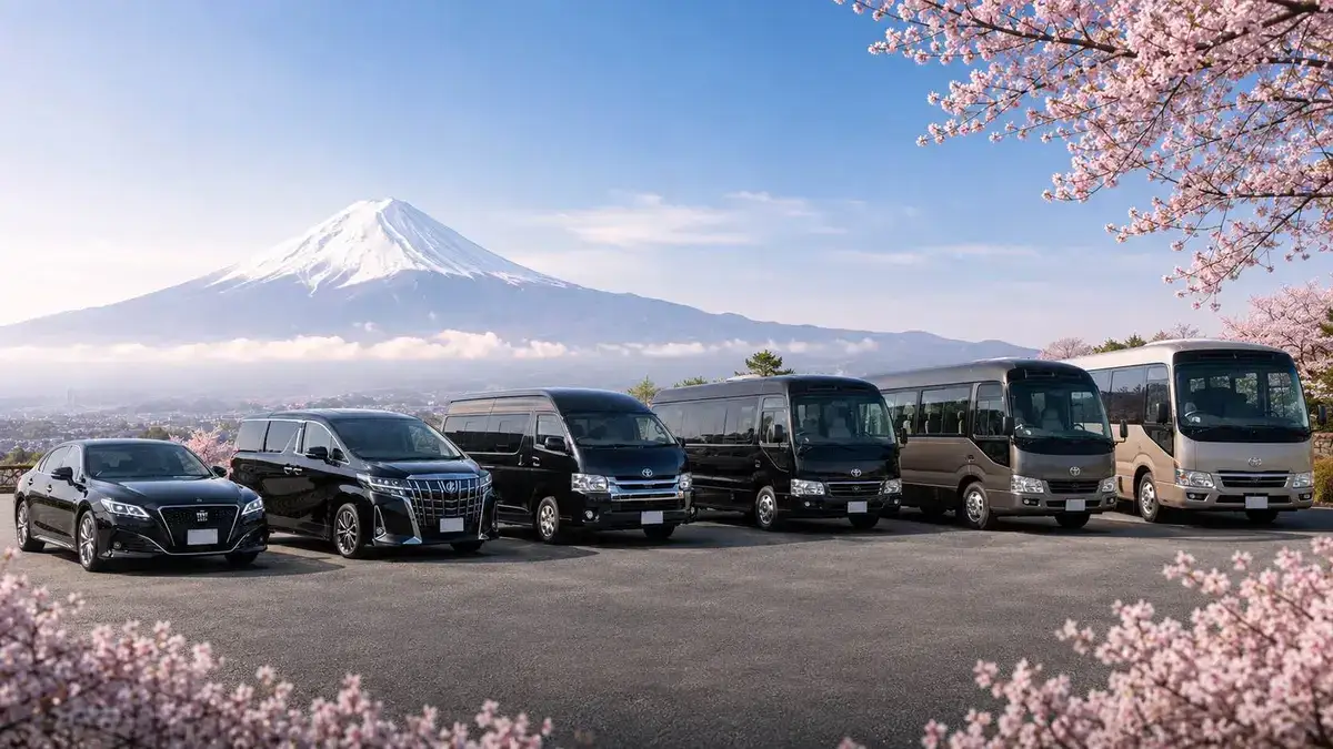 櫻花出行日本車隊整體：Toyota Alphard、Hiace、Coaster