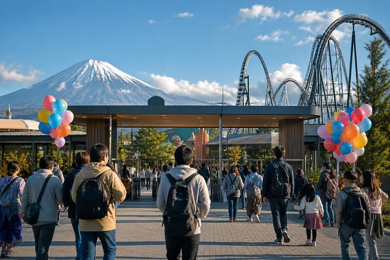 樂園入口廣場與遠方富士山