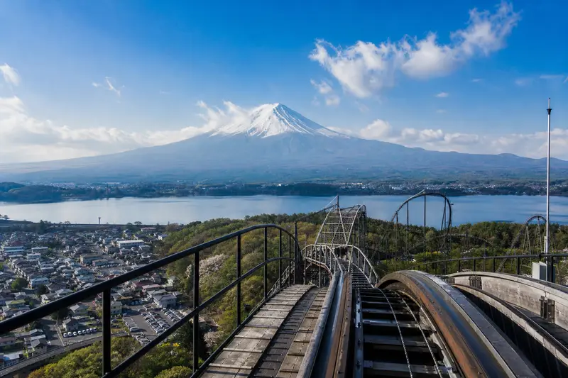 飛車頂端俯瞰富士山與河口湖