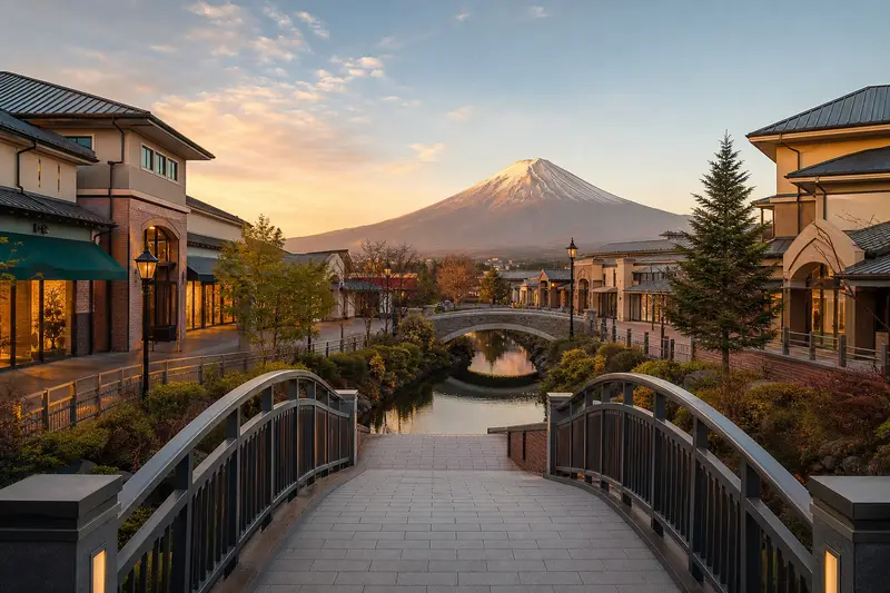 御殿場園內夢之大橋與富士山黃昏