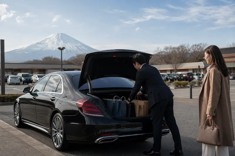 御殿場停車場包車裝載戰利品與遠處富士山