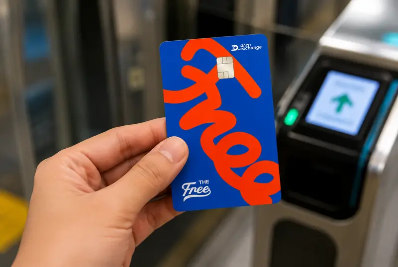 THE FREE Card 卡片與 DOZN 自助機操作畫面