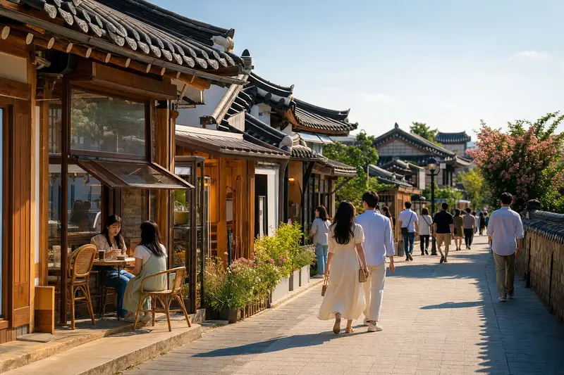 慶州皇理團路韓屋街區有咖啡店與餐廳，適合安排午餐散步。