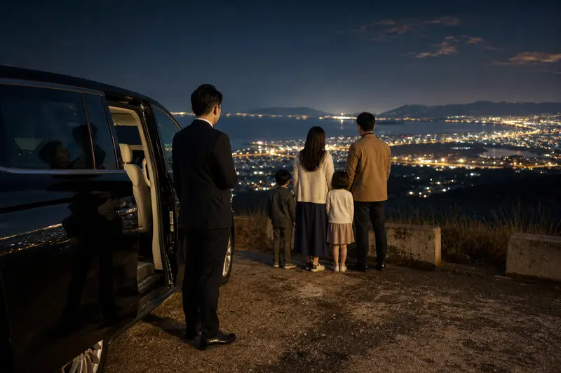 中文司機包車載情侶家庭上荒嶺山看夜景