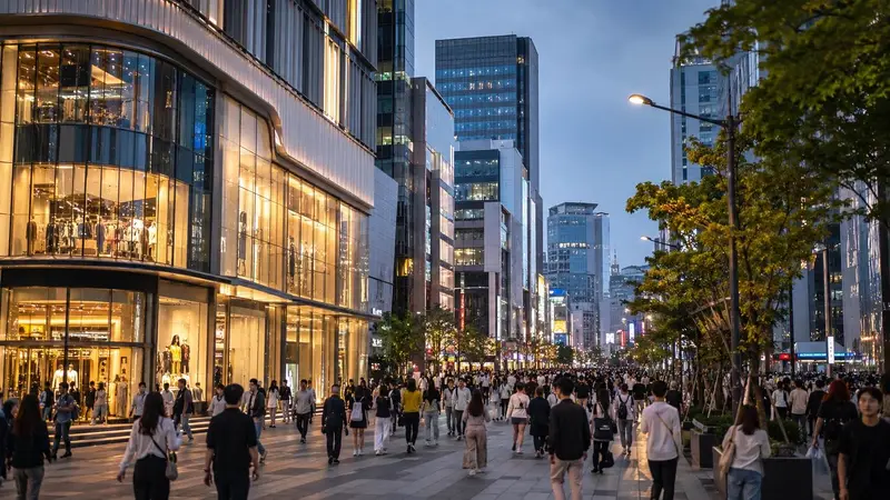 釜山西面商圈夜晚街景，適合第一次自由行住宿。