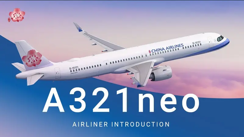 華航 A321neo 經濟艙客艙，單走道座位與椅背個人娛樂螢幕
