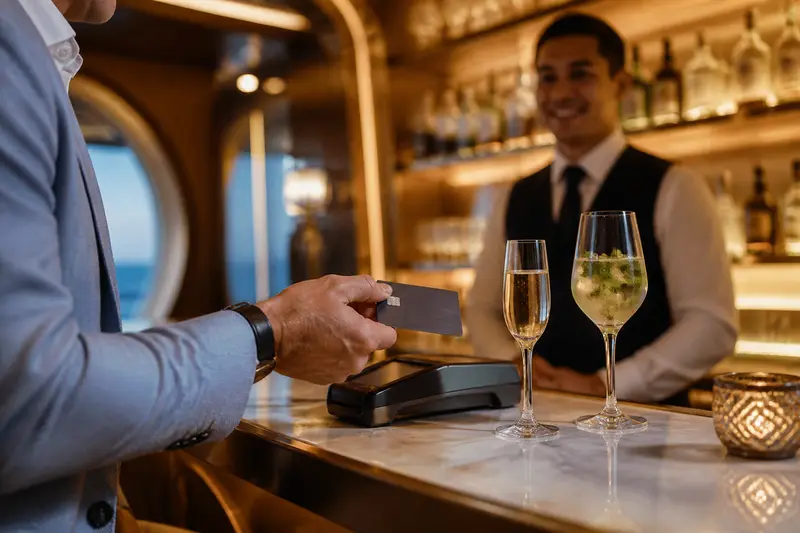 旅客在郵輪酒吧使用房卡消費，可能產生額外服務費。