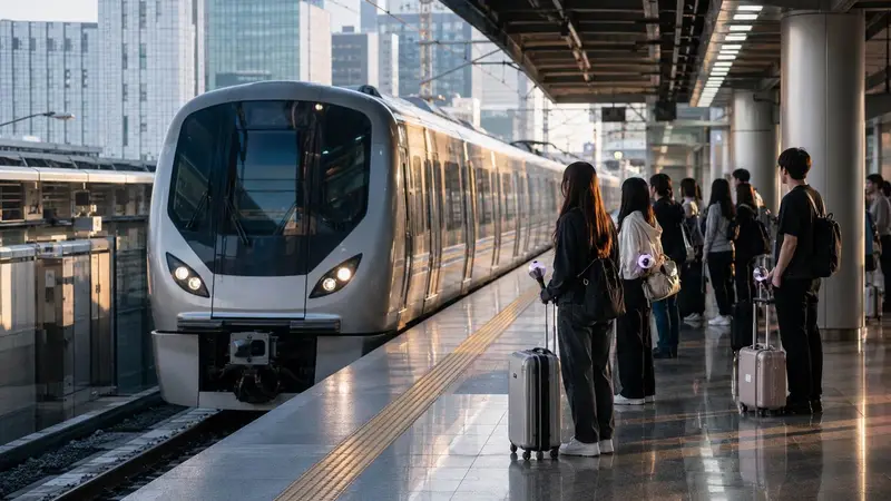 首爾機場鐵路月台與準備前往仁川的旅客