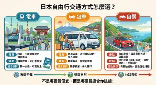 日本包車 vs 自駕 vs 電車｜自由行交通方式怎麼選一次看