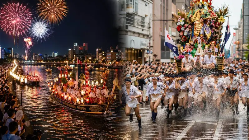 大阪天神祭與博多山笠對比主視覺