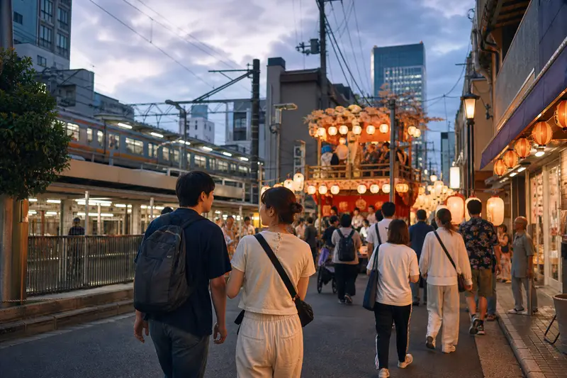 日本車站附近商店街舉辦小型祭典，適合自由行旅人順路參加。