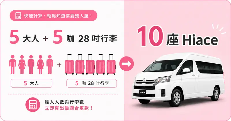 日韓包車行李可以放幾件?人數車型對照試算