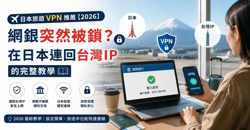 日本旅遊VPN推薦【2026】:網銀突然被鎖?在日本連回台灣IP的完整教學