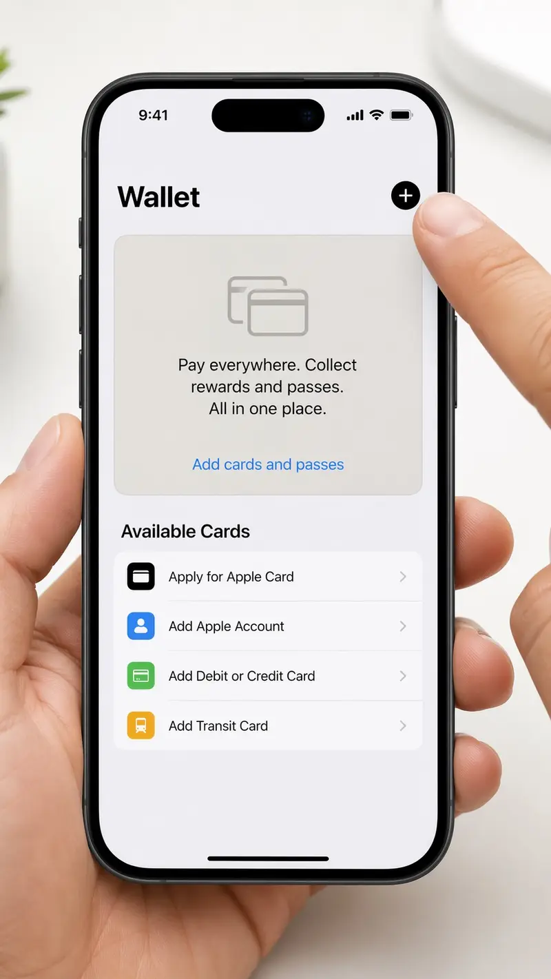 iPhone 打開 Wallet 並點選右上角加號