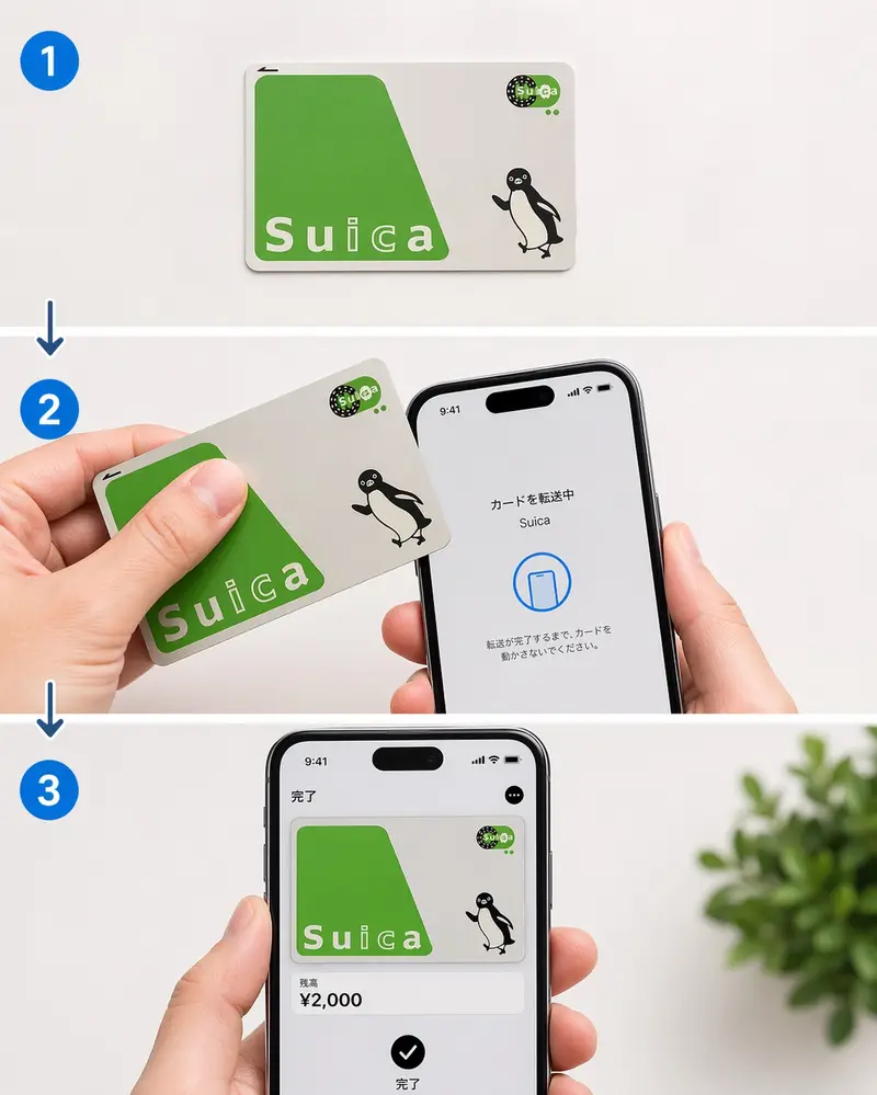 日本實體交通卡移轉到 iPhone Wallet 教學示意