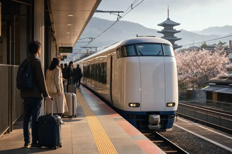 關空特急 HARUKA 列車進站，適合從關西機場前往京都。