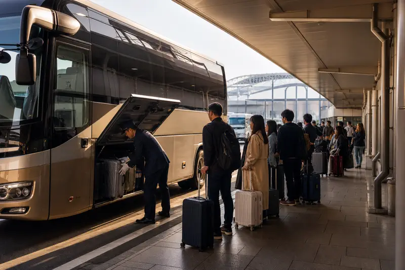 關西機場利木津巴士可將大型行李放入車底，適合行李多的旅客。