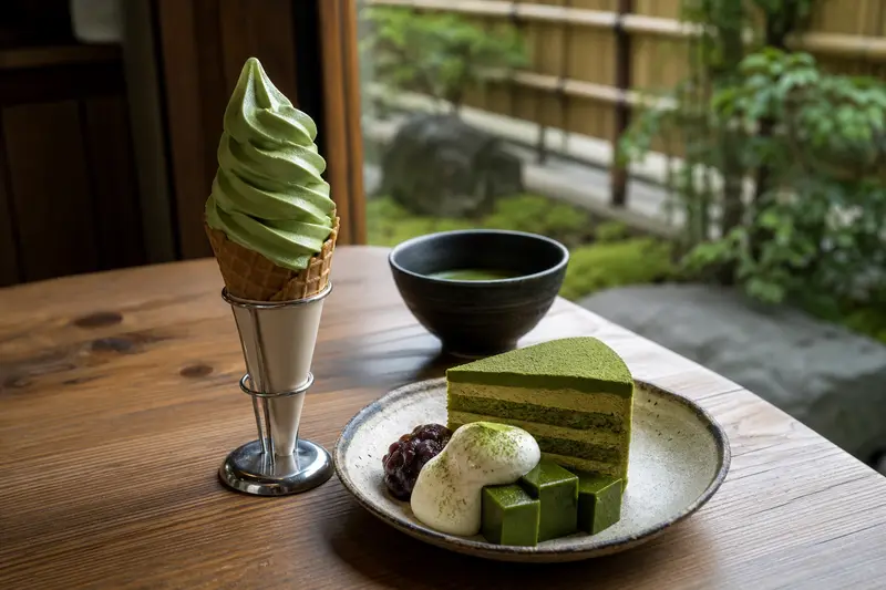 宇治抹茶霜淇淋與抹茶甜點