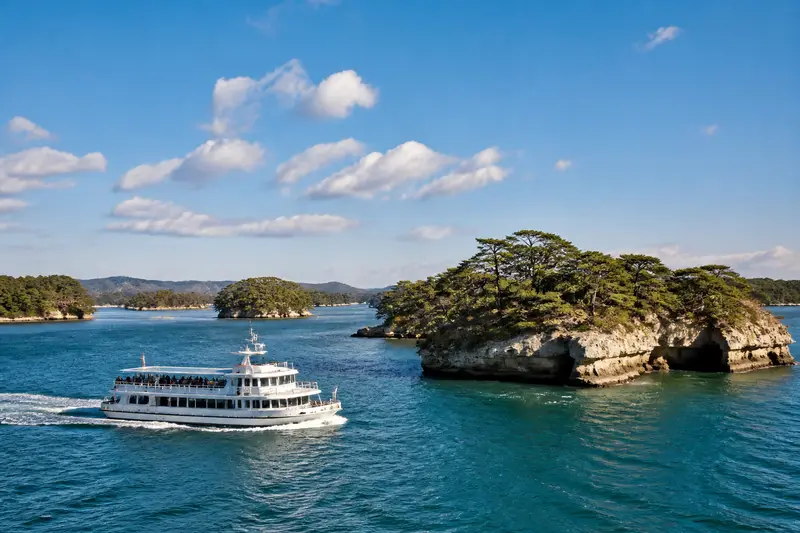 松島海岸與遊覽船，冬季晴空下的日本三景