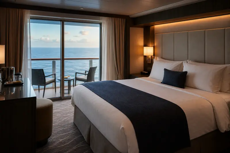 MSC 榮耀號陽台房可欣賞海景的住宿空間。