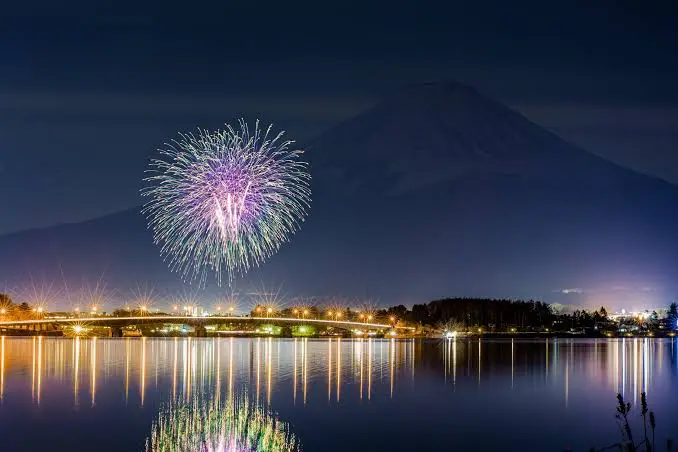 河口湖冬花火：冬夜煙火與富士山剪影