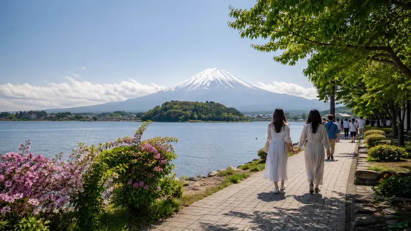 河口湖湖畔散步與富士山替代觀景情境