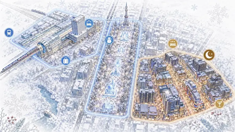 札幌雪祭大通札幌站薄野住宿區域比較概念圖