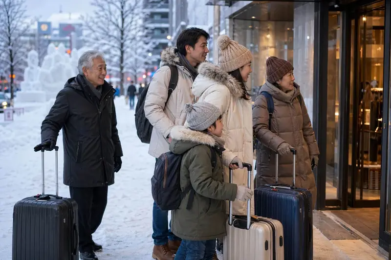 札幌雪祭親子與長輩住宿移動情境