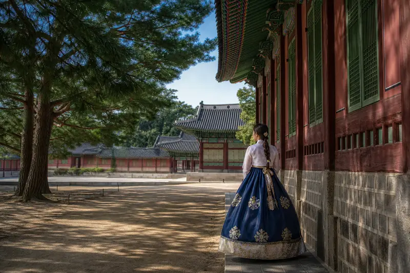 昌德宮安靜庭院與韓服旅人，呈現古典首爾氛圍。
