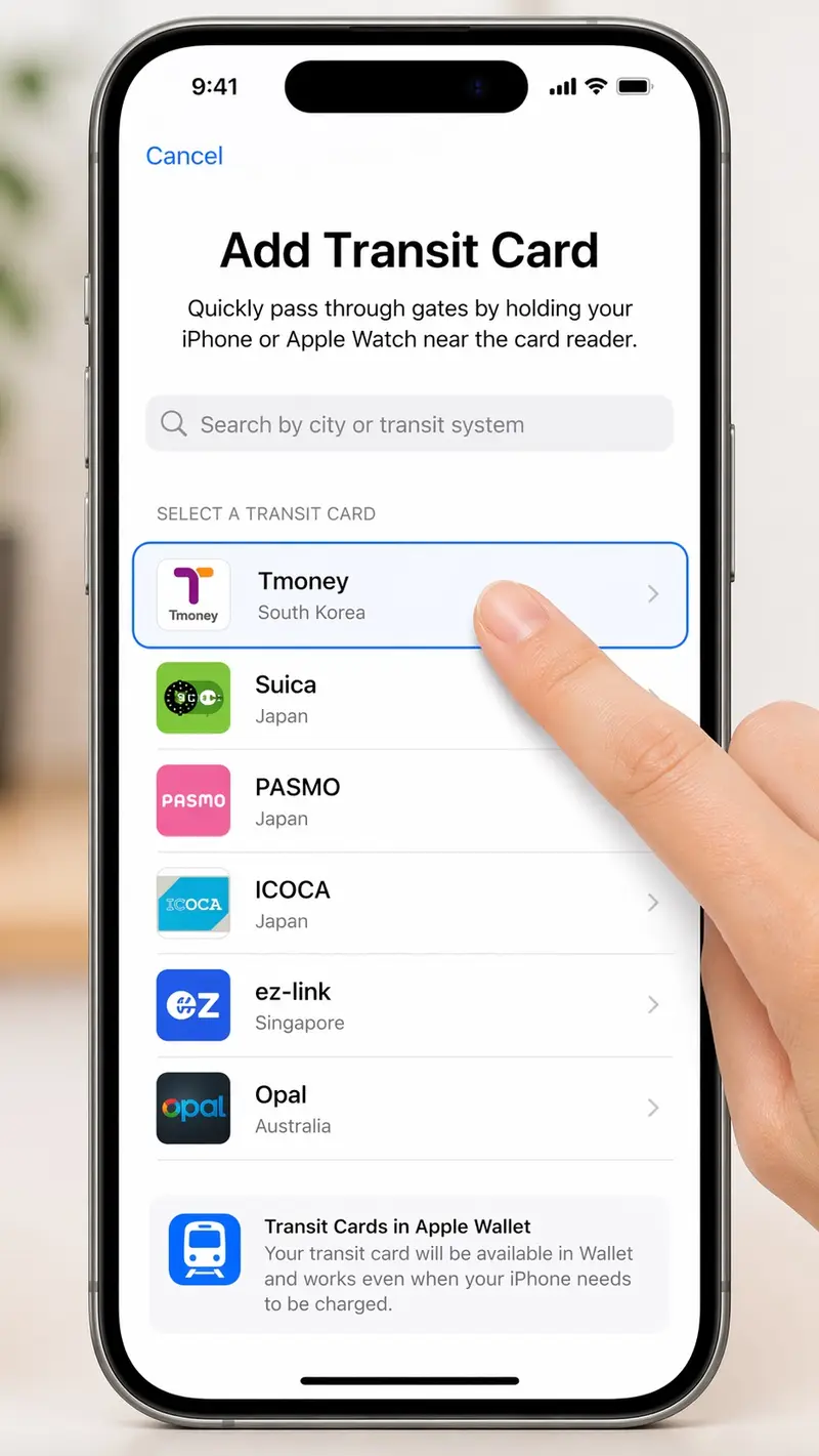 Apple Wallet 選擇 Tmoney 交通卡教學畫面