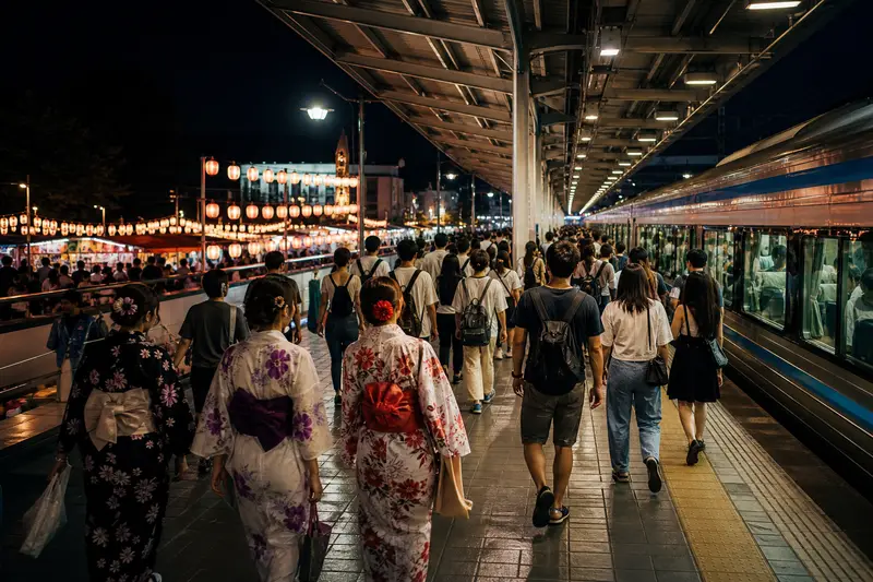 日本音樂祭散場後觀眾前往車站搭車的人潮