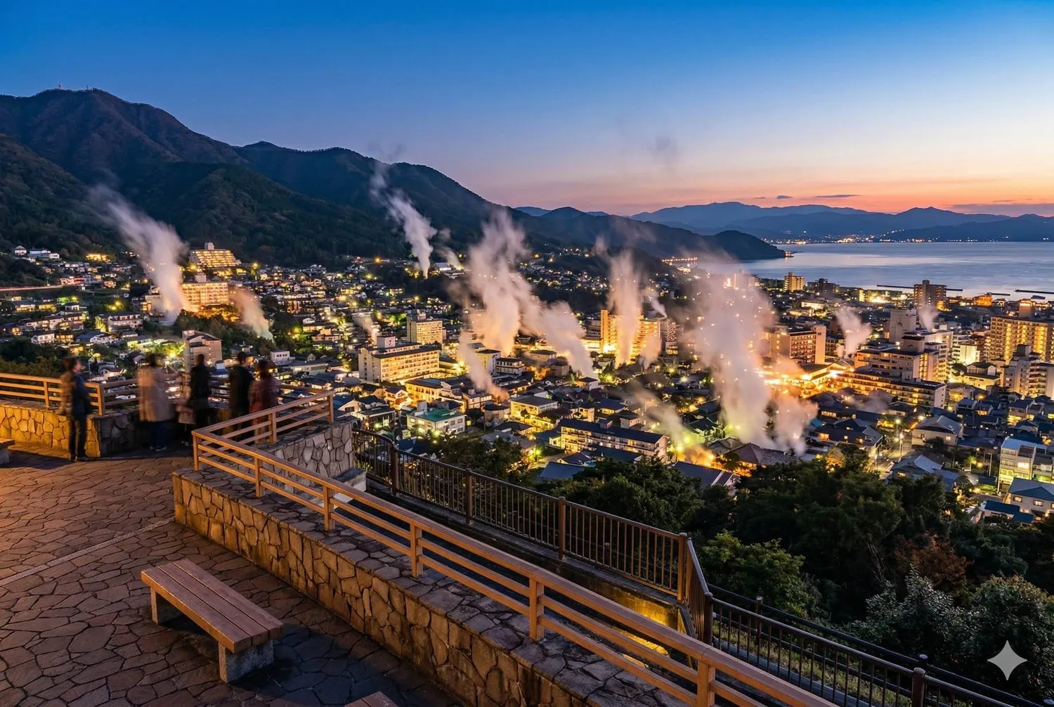 鶴見岳山頂展望台遠眺別府灣