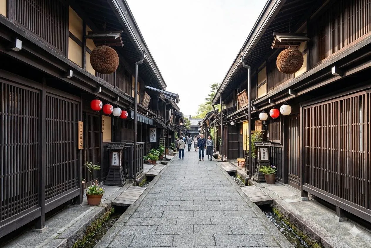 高山老街古色古香的町家建築
