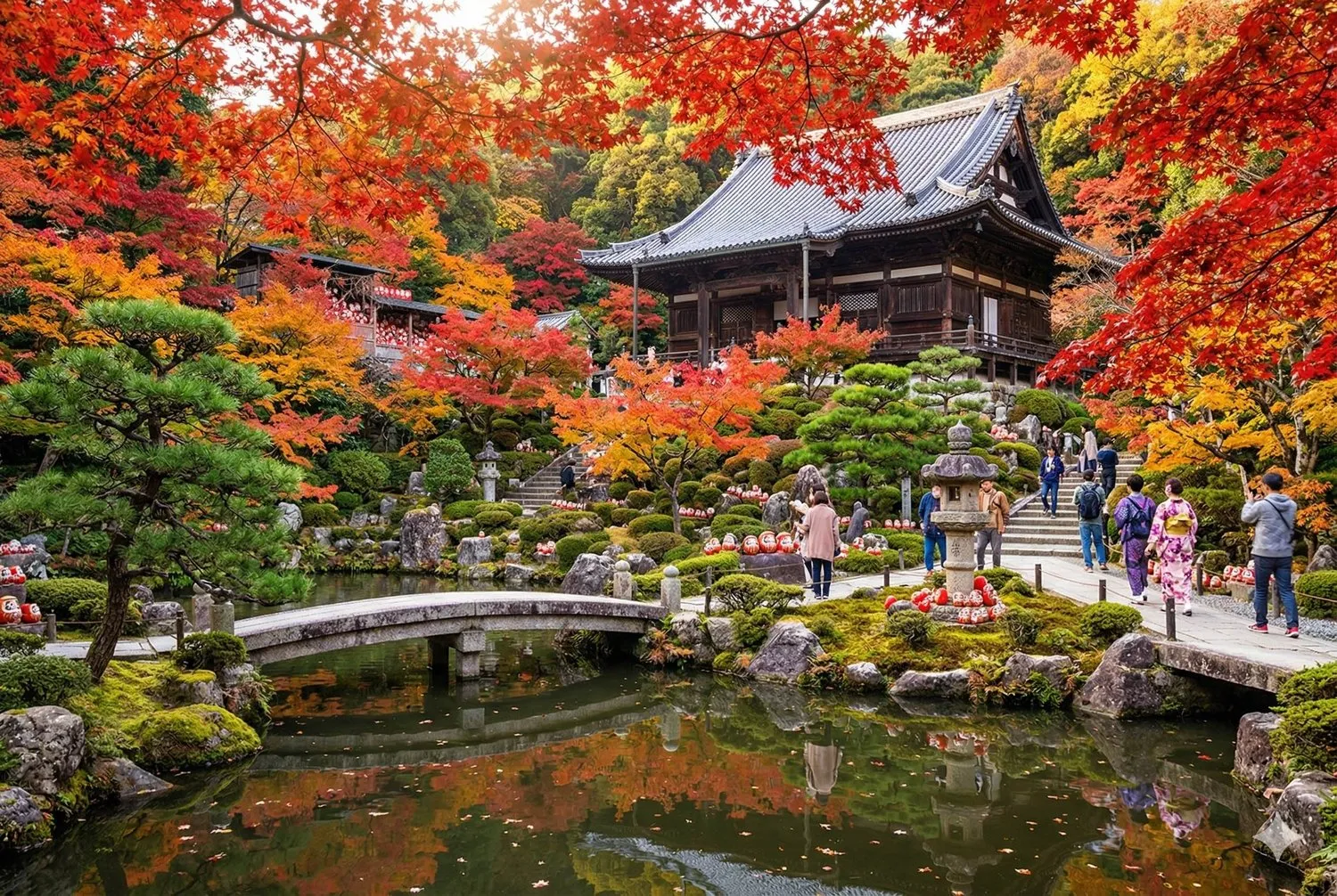 勝尾寺達摩不倒翁與秋楓