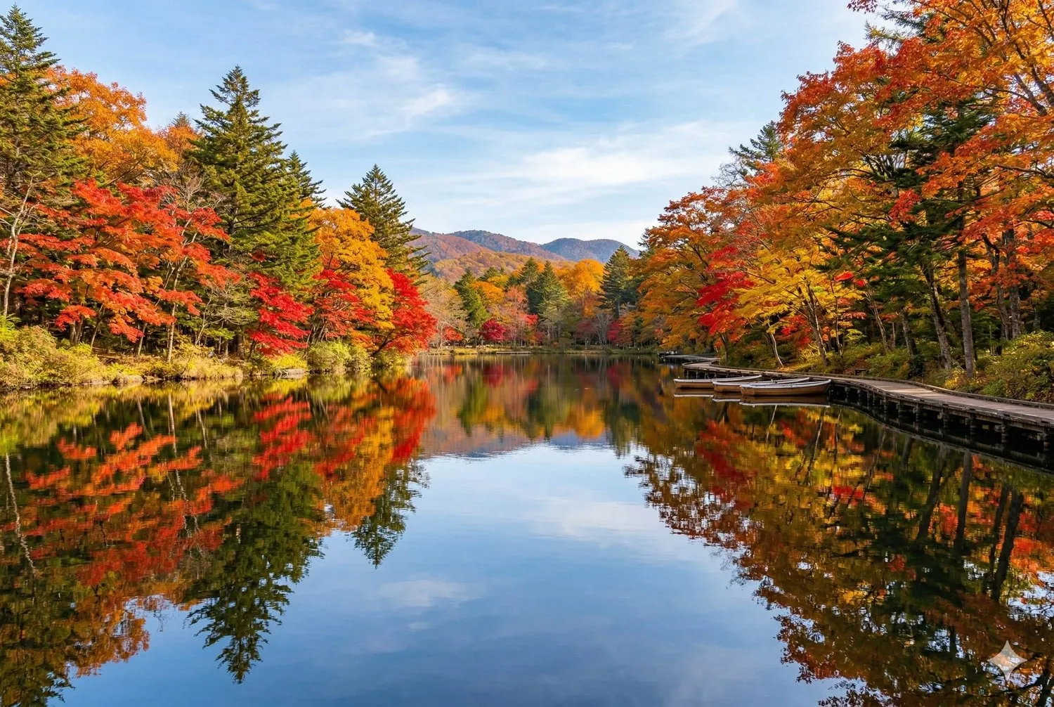 輕井澤雲場池倒映綠樹