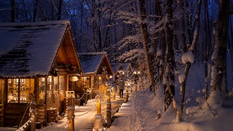 Ningle Terrace 森林木屋雪夜點燈