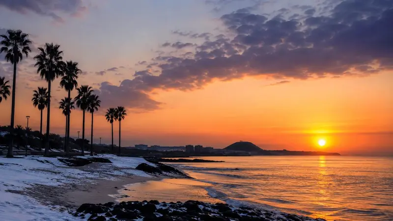 濟州金陵海邊冬季夕陽